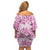 Pink Ribbon Hibiscus Tropical Pattern Family Matching Off Shoulder Short Dress and Hawaiian Shirt Breast Cancer