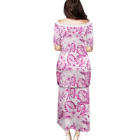 Pink Ribbon Hibiscus Tropical Pattern Family Matching Puletasi and Hawaiian Shirt Breast Cancer