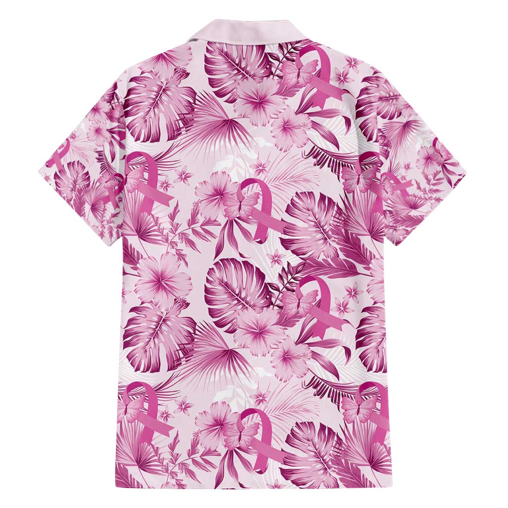 Pink Ribbon Hibiscus Tropical Pattern Family Matching Summer Maxi Dress and Hawaiian Shirt Breast Cancer