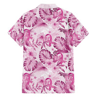 Pink Ribbon Hibiscus Tropical Pattern Family Matching Tank Maxi Dress and Hawaiian Shirt Breast Cancer
