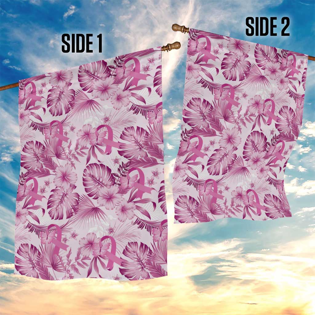 Pink Ribbon Hibiscus Tropical Pattern Garden Flag Breast Cancer LT01 - Polynesian Pride