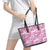 Pink Ribbon Hibiscus Tropical Pattern Leather Tote Bag Breast Cancer