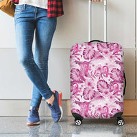 Pink Ribbon Hibiscus Tropical Pattern Luggage Cover Breast Cancer