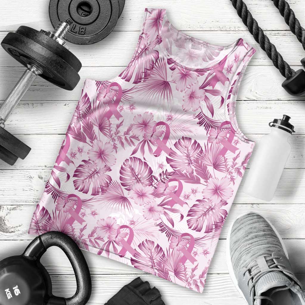 Pink Ribbon Hibiscus Tropical Pattern Men Tank Top Breast Cancer LT01 - Polynesian Pride