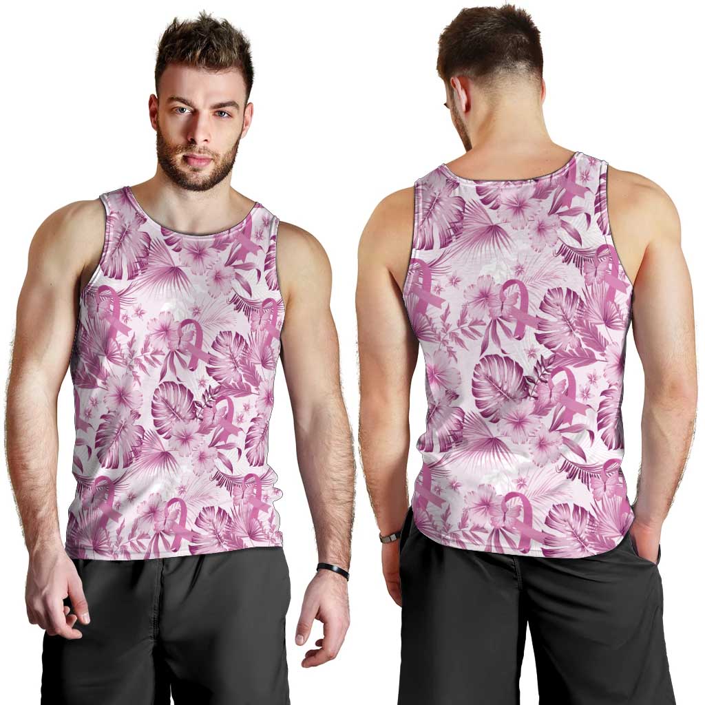 Pink Ribbon Hibiscus Tropical Pattern Men Tank Top Breast Cancer LT01 - Polynesian Pride