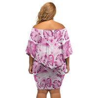 Pink Ribbon Hibiscus Tropical Pattern Off Shoulder Short Dress Breast Cancer