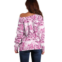 Pink Ribbon Hibiscus Tropical Pattern Off Shoulder Sweater Breast Cancer