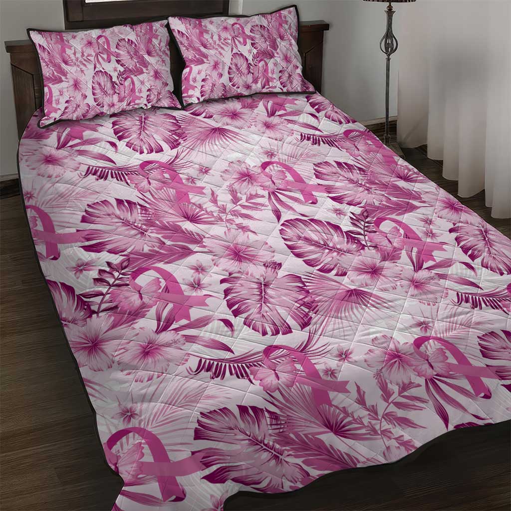 Pink Ribbon Hibiscus Tropical Pattern Quilt Bed Set Breast Cancer