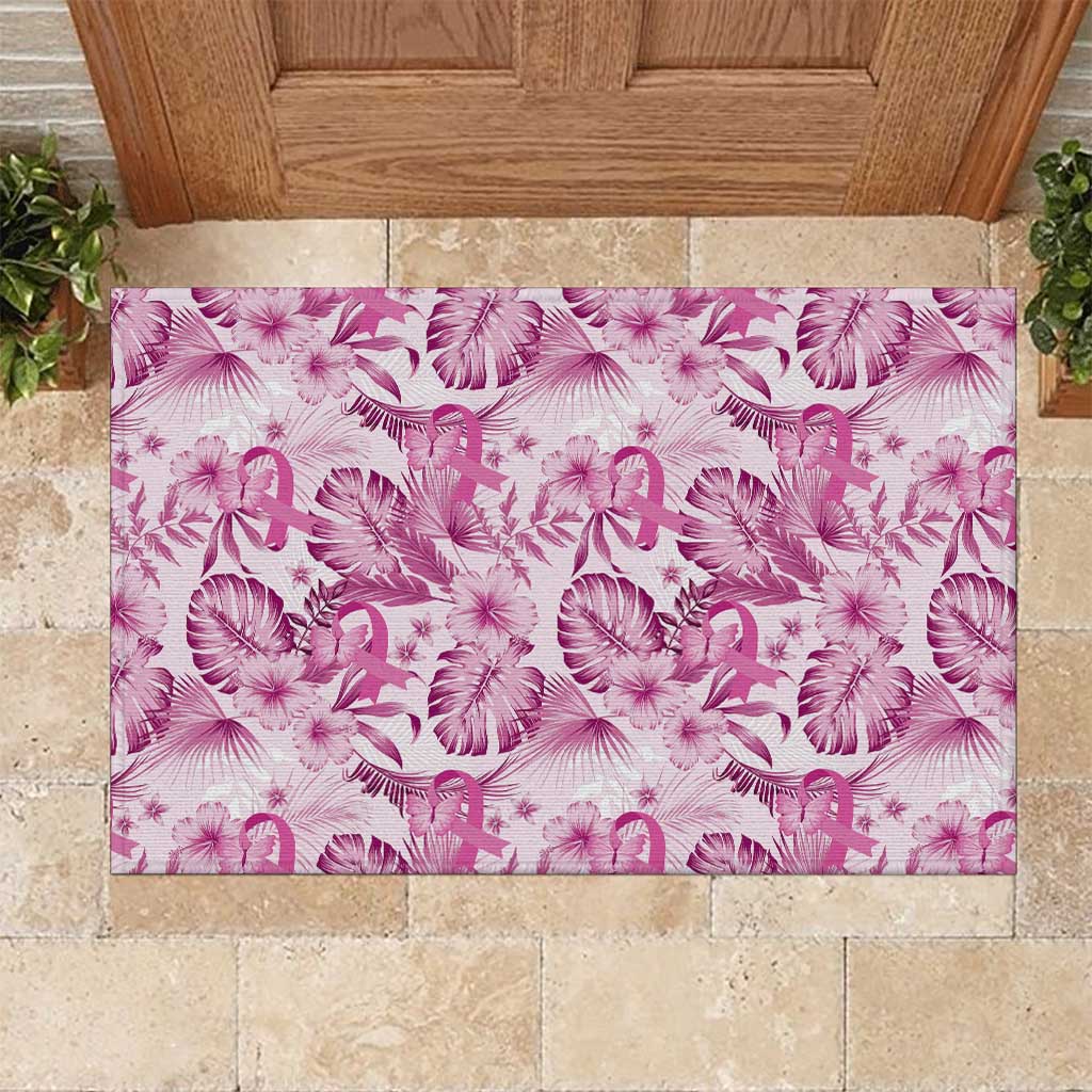 Pink Ribbon Hibiscus Tropical Pattern Rubber Doormat Breast Cancer LT01 Pink - Polynesian Pride