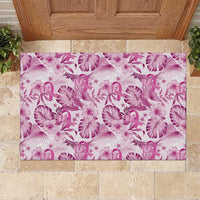 Pink Ribbon Hibiscus Tropical Pattern Rubber Doormat Breast Cancer LT01 Pink - Polynesian Pride