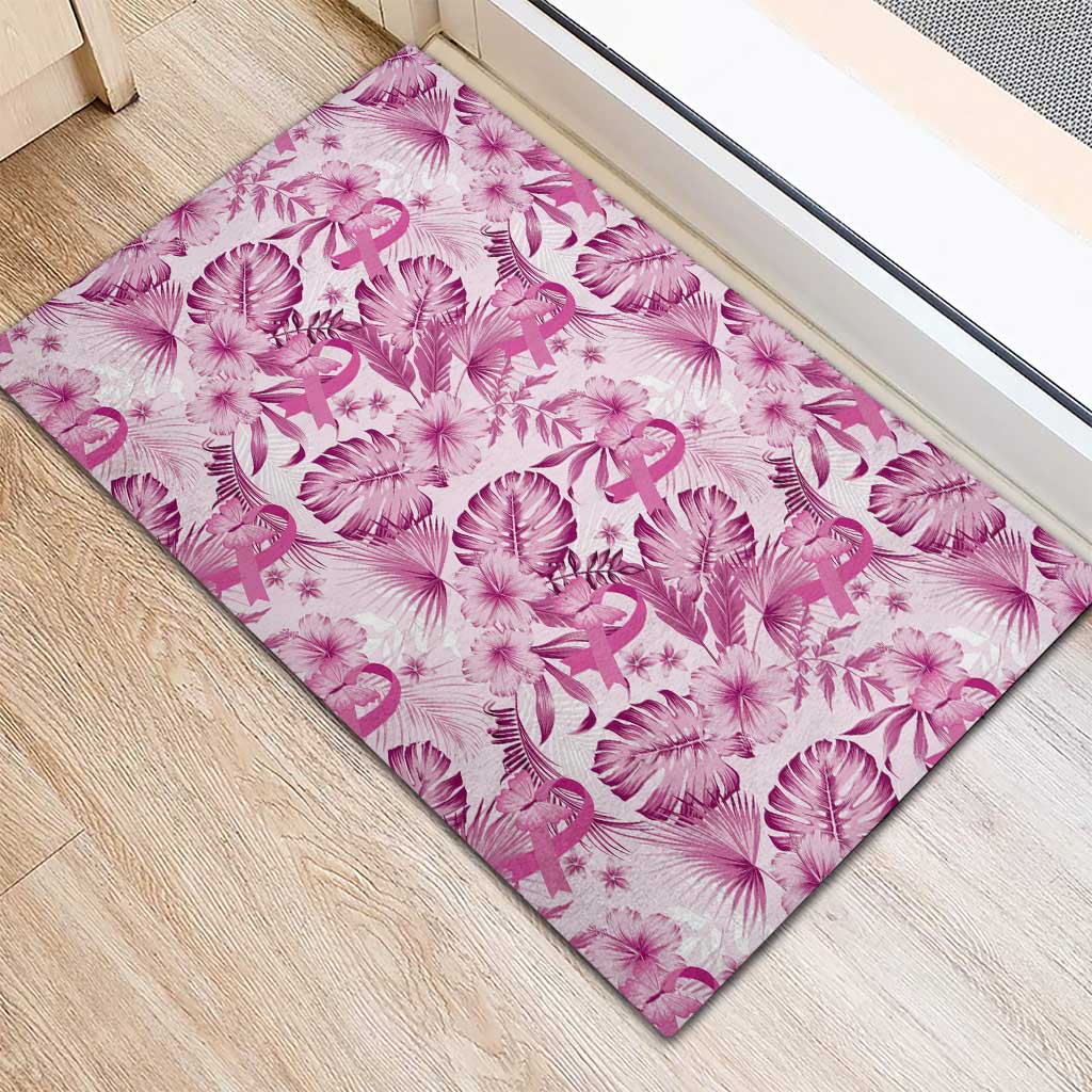 Pink Ribbon Hibiscus Tropical Pattern Rubber Doormat Breast Cancer LT01 - Polynesian Pride