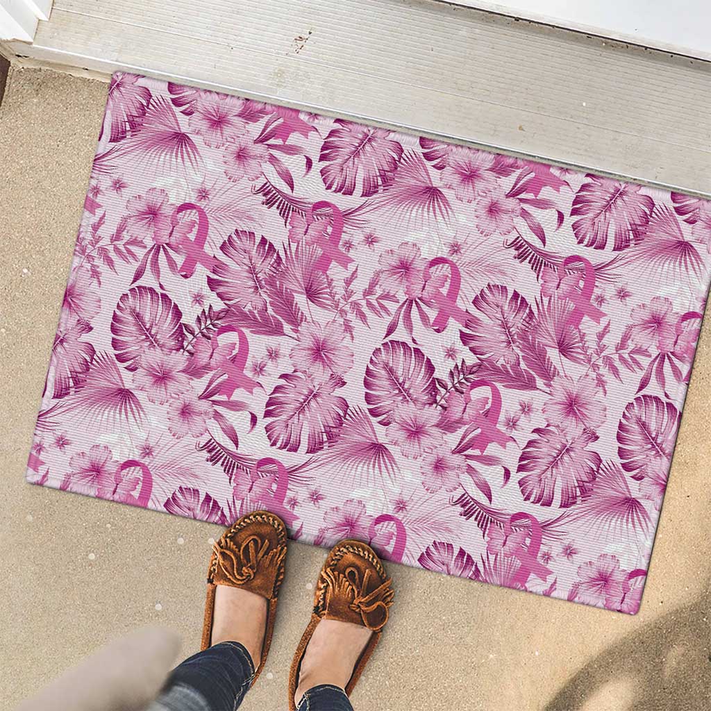 Pink Ribbon Hibiscus Tropical Pattern Rubber Doormat Breast Cancer LT01 - Polynesian Pride