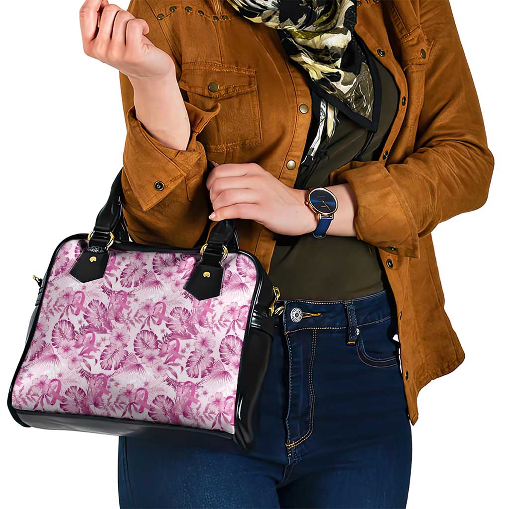 Pink Ribbon Hibiscus Tropical Pattern Shoulder Handbag Breast Cancer