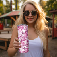 Pink Ribbon Hibiscus Tropical Pattern Skinny Tumbler Breast Cancer