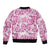 Pink Ribbon Hibiscus Tropical Pattern Sleeve Zip Bomber Jacket Breast Cancer