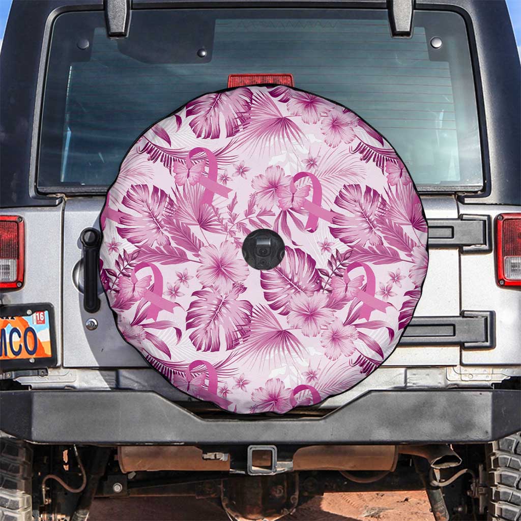 Pink Ribbon Hibiscus Tropical Pattern Spare Tire Cover Breast Cancer