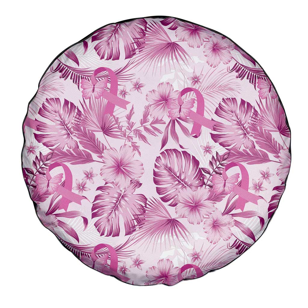 Pink Ribbon Hibiscus Tropical Pattern Spare Tire Cover Breast Cancer LT01 - Polynesian Pride