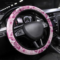 Pink Ribbon Hibiscus Tropical Pattern Steering Wheel Cover Breast Cancer LT01 Universal Fit Pink - Polynesian Pride