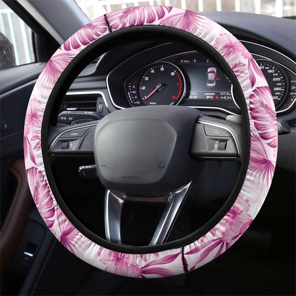 Pink Ribbon Hibiscus Tropical Pattern Steering Wheel Cover Breast Cancer LT01 - Polynesian Pride