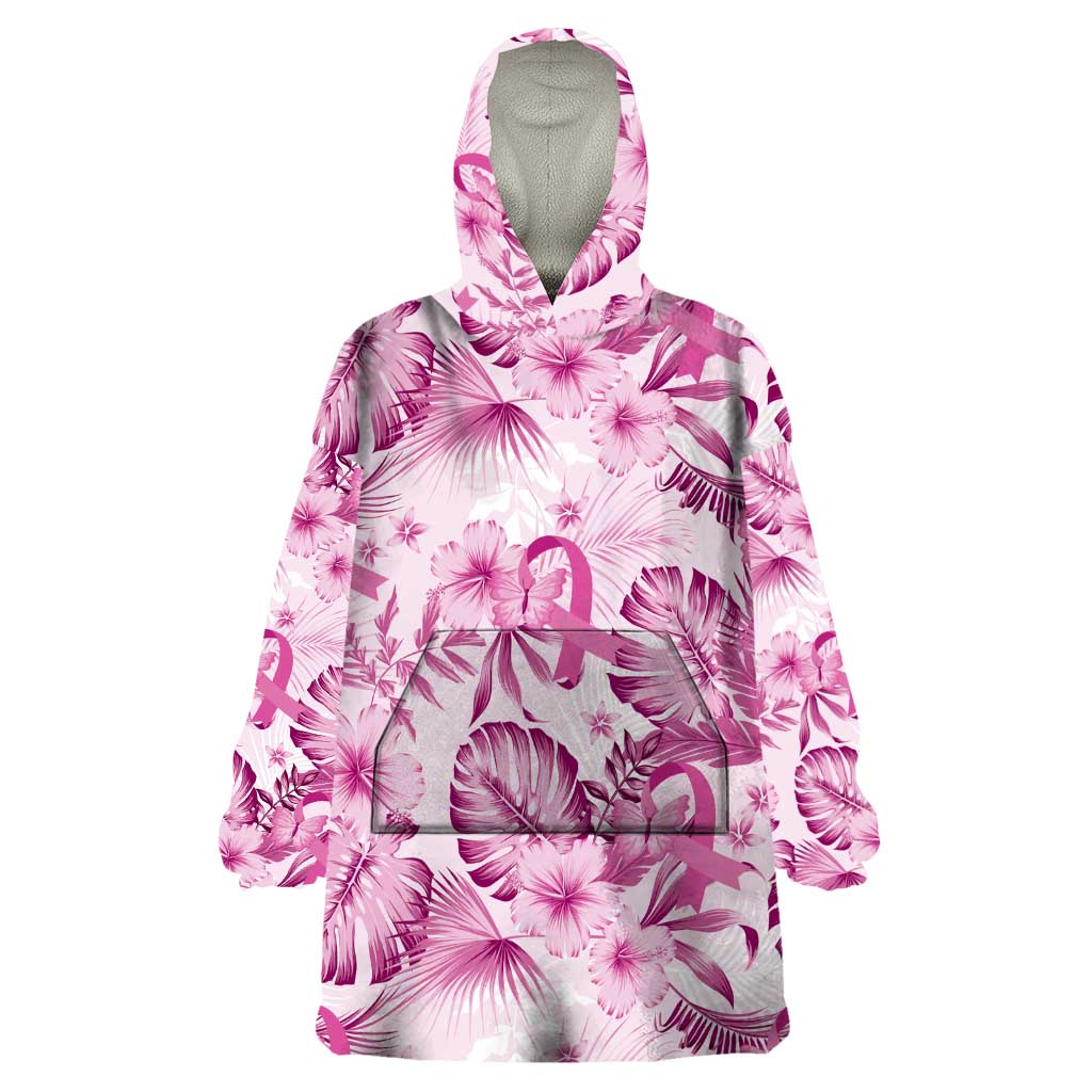 Pink Ribbon Hibiscus Tropical Pattern Wearable Blanket Hoodie Breast Cancer LT01 One Size Pink - Polynesian Pride