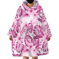 Pink Ribbon Hibiscus Tropical Pattern Wearable Blanket Hoodie Breast Cancer LT01 - Polynesian Pride