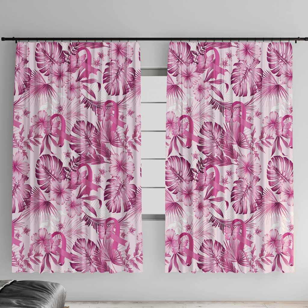 Pink Ribbon Hibiscus Tropical Pattern Window Curtain Breast Cancer LT01 With Hooks Pink - Polynesian Pride