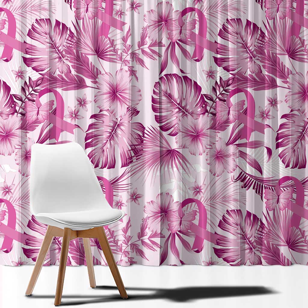 Pink Ribbon Hibiscus Tropical Pattern Window Curtain Breast Cancer LT01 - Polynesian Pride