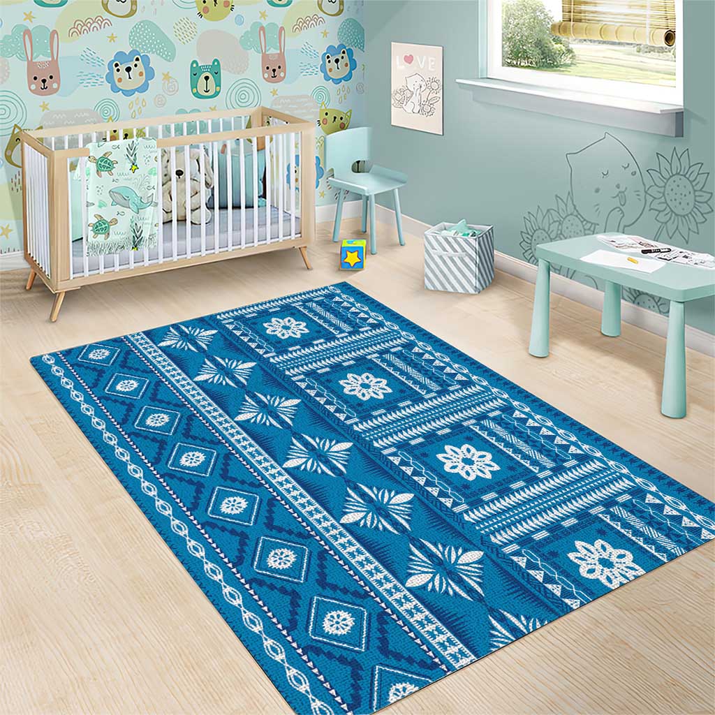 Fiji Masi All Blue Area Rug Tapa Pattern - Polynesian Pride