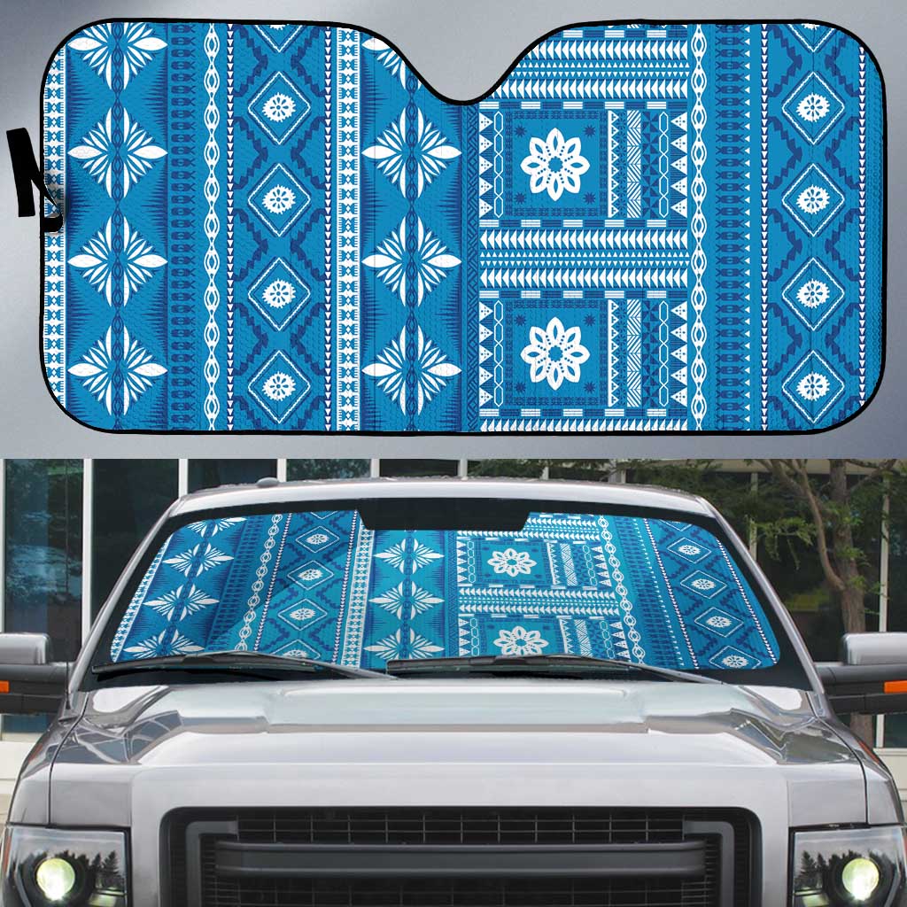 Fiji Masi All Blue Auto Sun Shade Tapa Pattern - Polynesian Pride