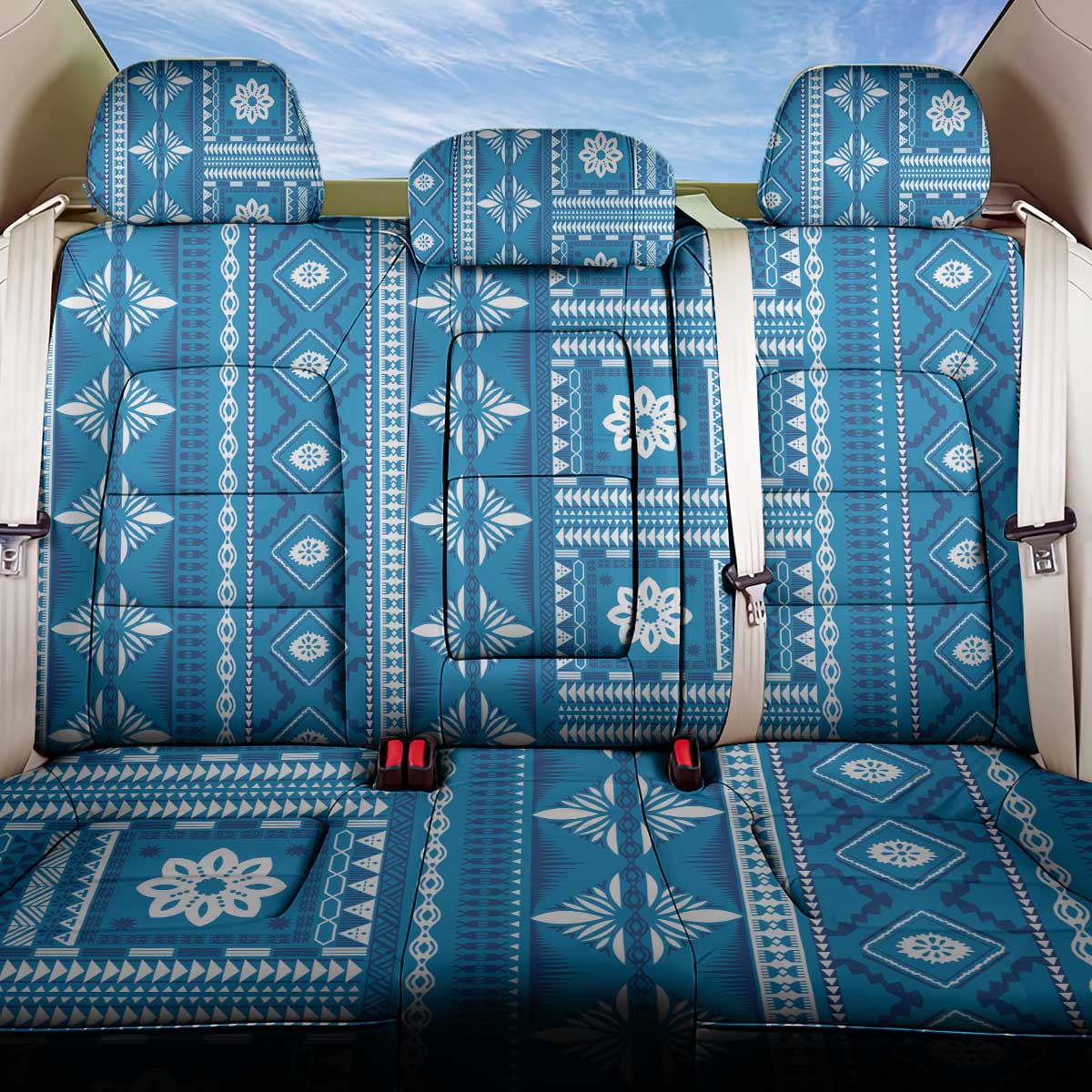 Fiji Masi All Blue Back Car Seat Cover Tapa Pattern - Polynesian Pride