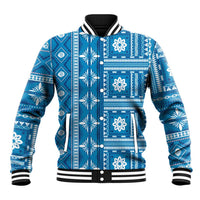 Fiji Masi All Blue Baseball Jacket Tapa Pattern - Polynesian Pride