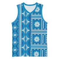 Fiji Masi All Blue Basketball Jersey Tapa Pattern - Polynesian Pride