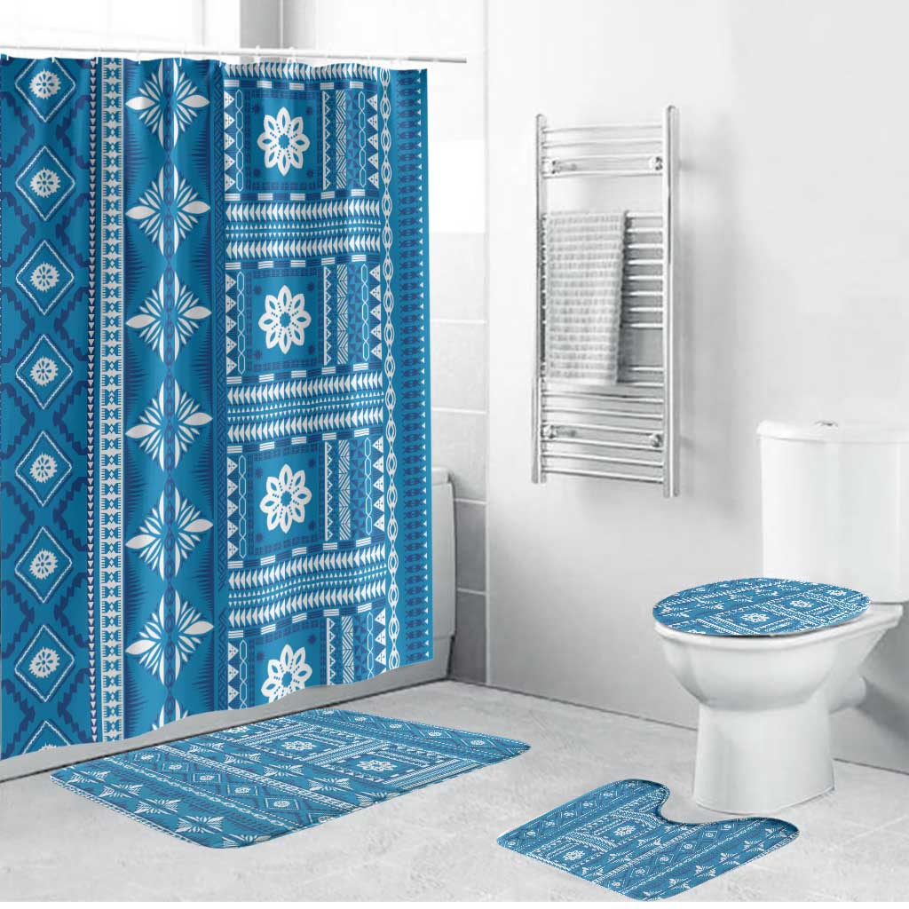 Fiji Masi All Blue Bathroom Set Tapa Pattern - Polynesian Pride