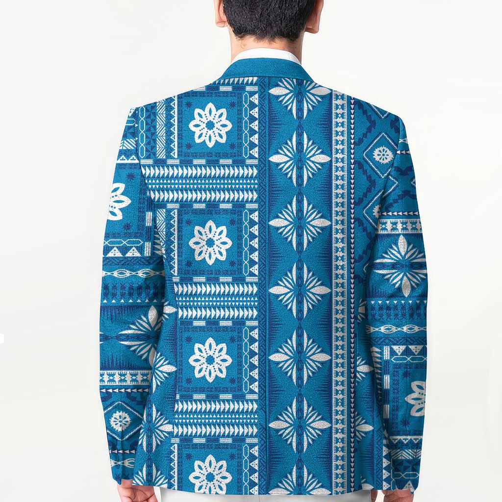 Fiji Masi All Blue Blazer Tapa Pattern - Polynesian Pride