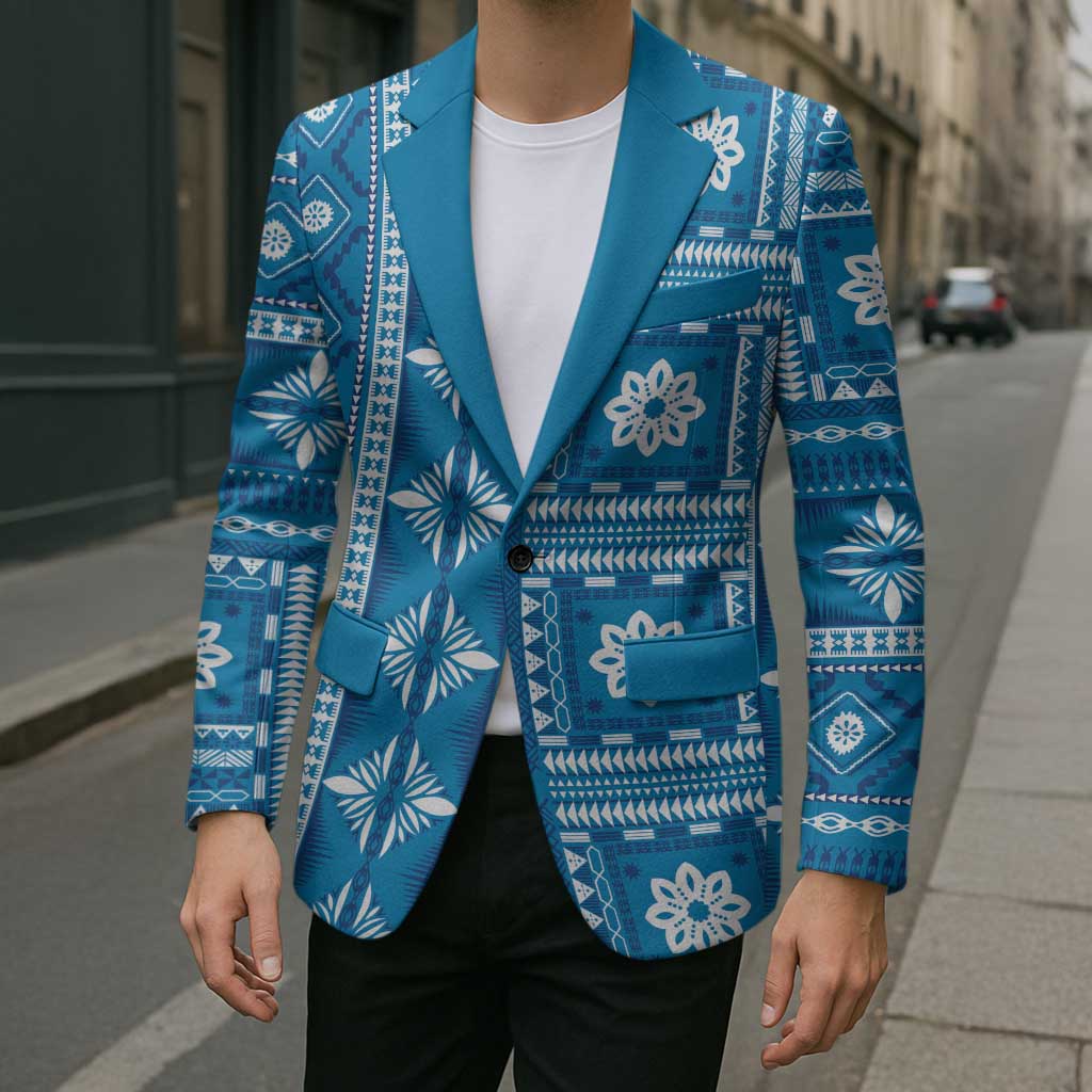 Fiji Masi All Blue Blazer Tapa Pattern - Polynesian Pride