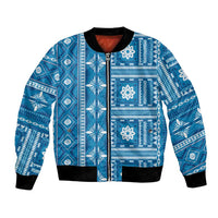 Fiji Masi All Blue Bomber Jacket Tapa Pattern - Polynesian Pride