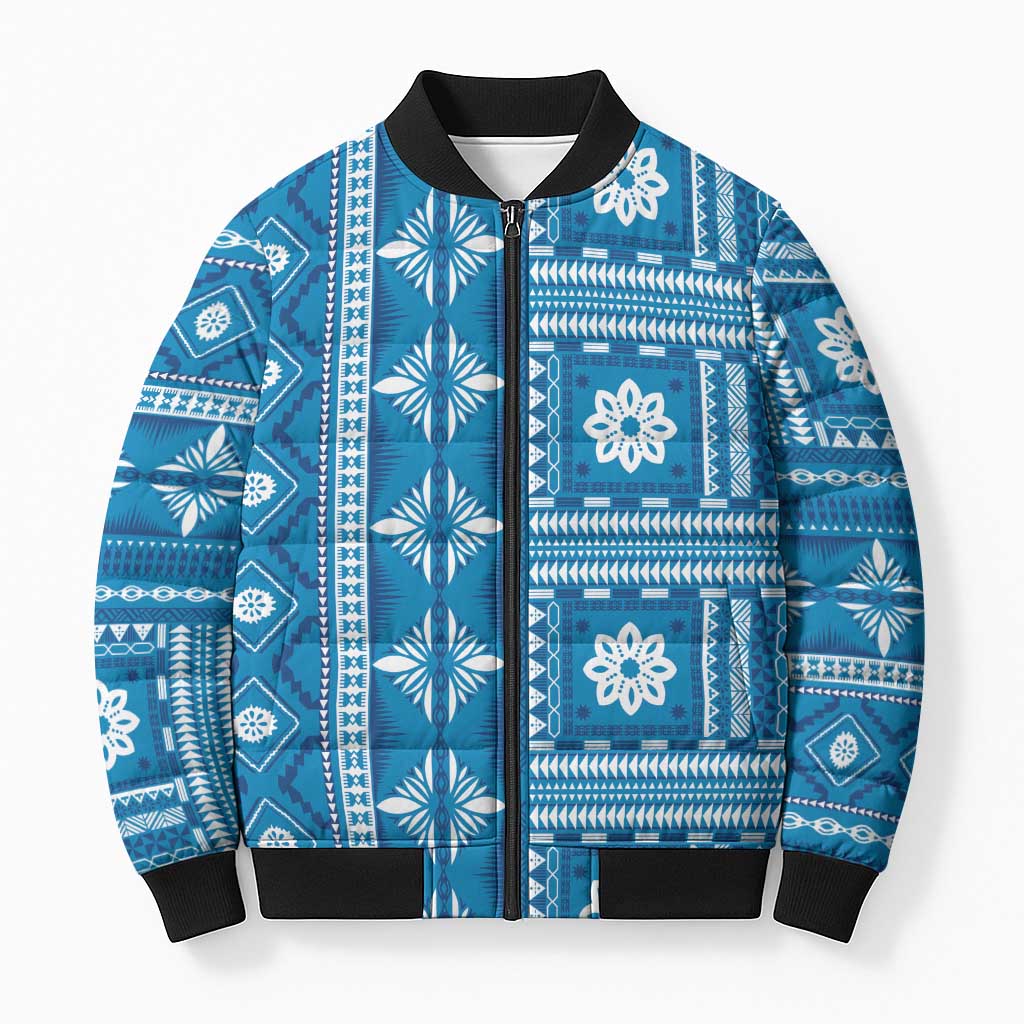 Fiji Masi All Blue Bomber Puffer Jacket Tapa Pattern - Polynesian Pride