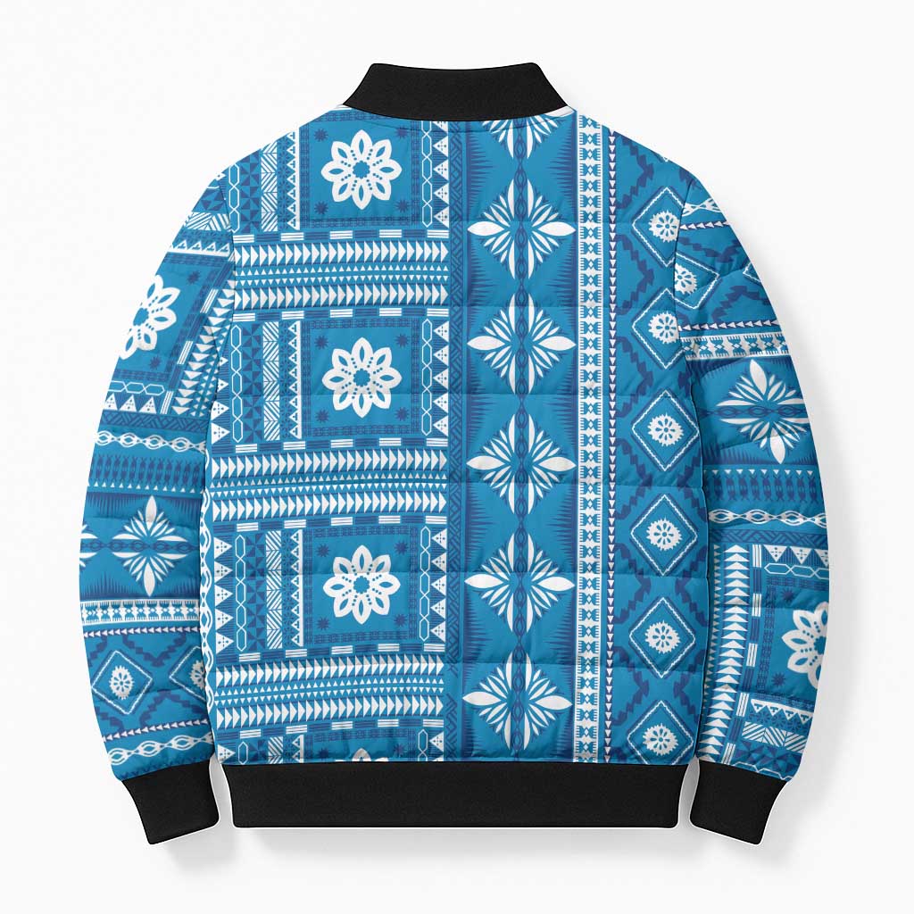 Fiji Masi All Blue Bomber Puffer Jacket Tapa Pattern - Polynesian Pride