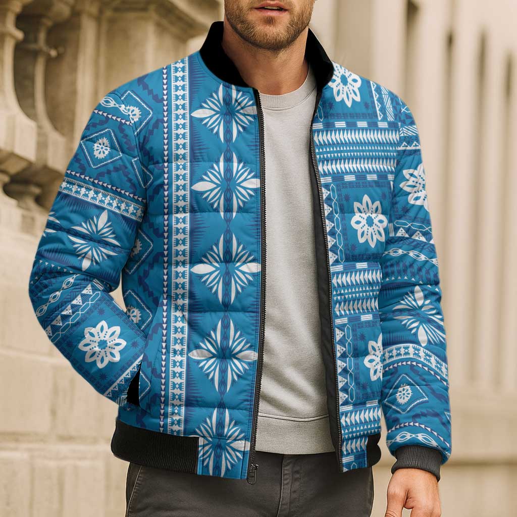 Fiji Masi All Blue Bomber Puffer Jacket Tapa Pattern - Polynesian Pride