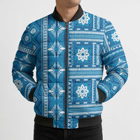 Fiji Masi All Blue Bomber Puffer Jacket Tapa Pattern - Polynesian Pride