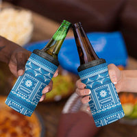 Fiji Masi All Blue 4 in 1 Can Cooler Tumbler Tapa Pattern - Polynesian Pride