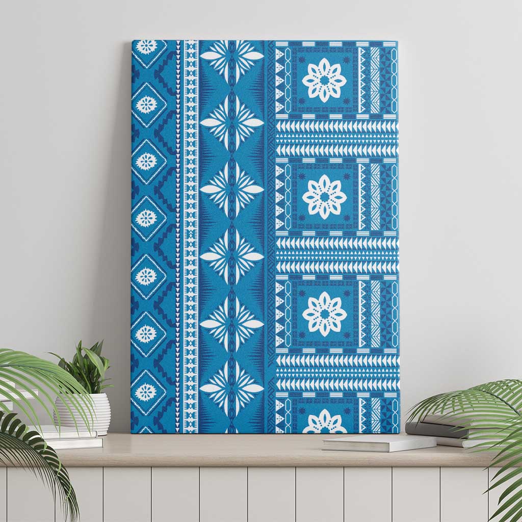 Fiji Masi All Blue Canvas Wall Art Tapa Pattern - Polynesian Pride