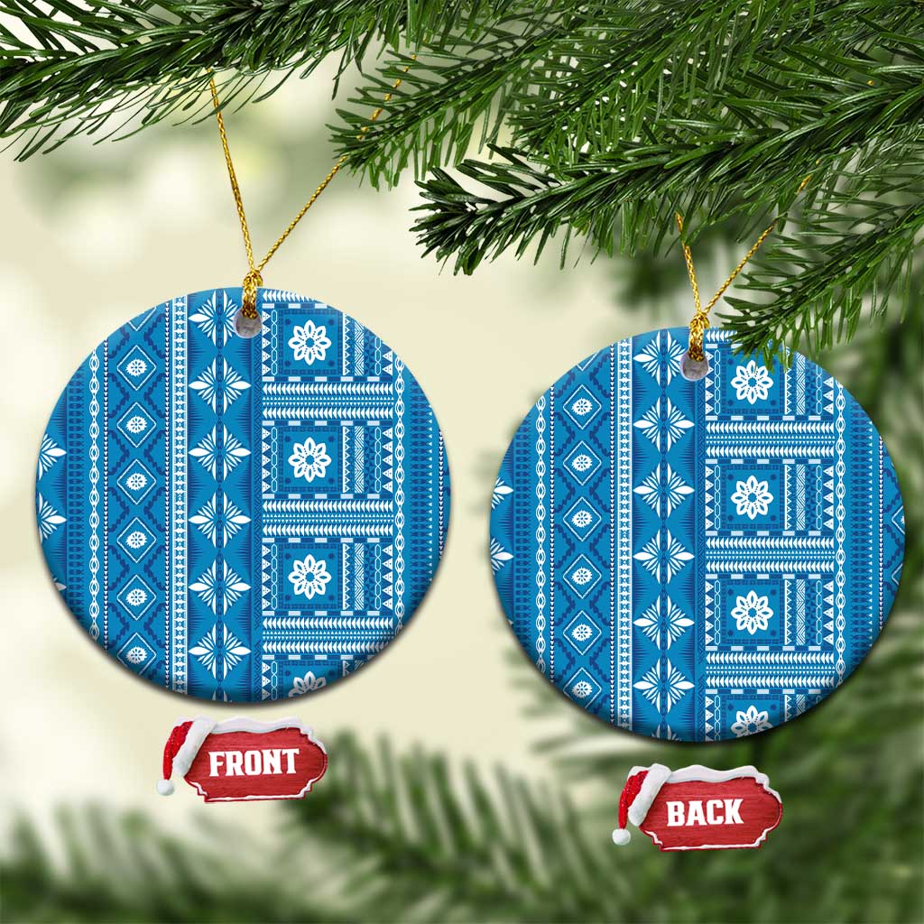 Fiji Masi All Blue Ceramic Ornament Tapa Pattern - Polynesian Pride