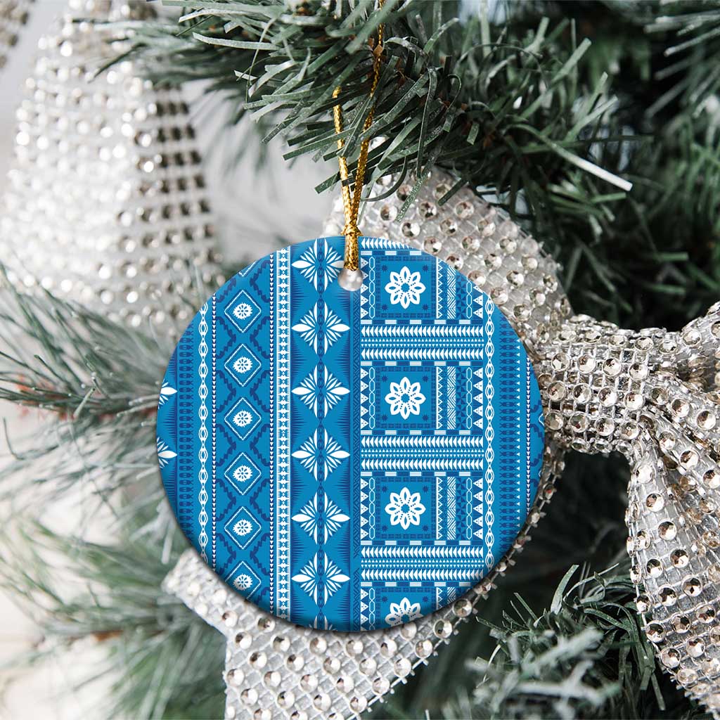 Fiji Masi All Blue Ceramic Ornament Tapa Pattern - Polynesian Pride