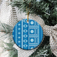 Fiji Masi All Blue Ceramic Ornament Tapa Pattern - Polynesian Pride