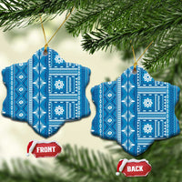 Fiji Masi All Blue Ceramic Ornament Tapa Pattern - Polynesian Pride