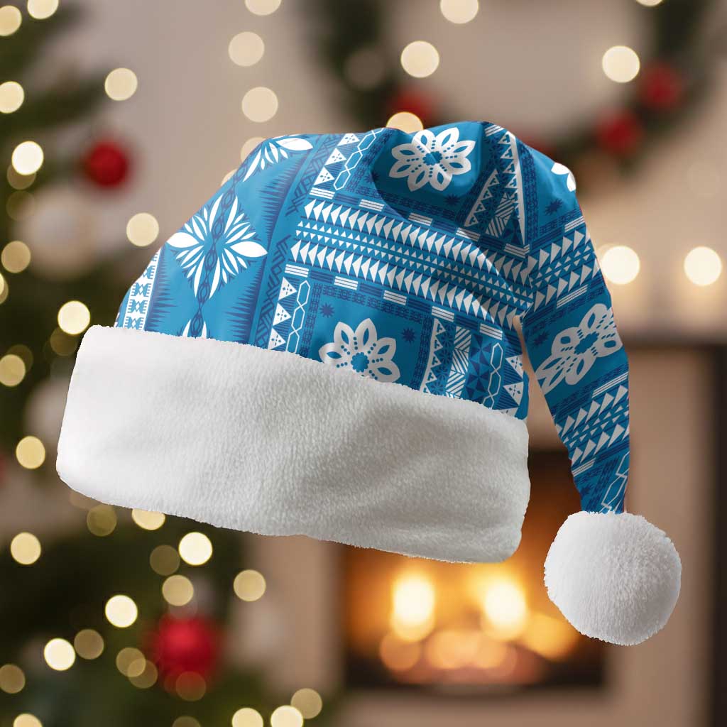Fiji Masi All Blue Christmas Santa Hat Tapa Pattern - Polynesian Pride
