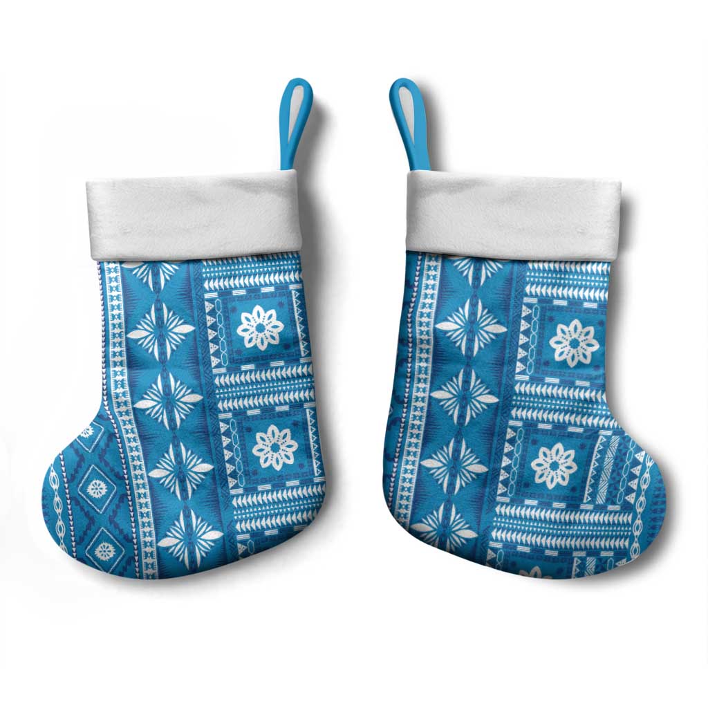 Fiji Masi All Blue Christmas Stocking Tapa Pattern - Polynesian Pride