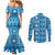 Fiji Masi All Blue Couples Matching Mermaid Dress and Long Sleeve Button Shirt Tapa Pattern - Polynesian Pride