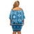Fiji Masi All Blue Family Matching Off Shoulder Short Dress and Hawaiian Shirt Tapa Pattern - Polynesian Pride